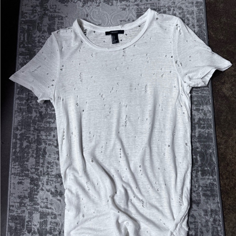 Forever 21 white Distressed T-Shirt